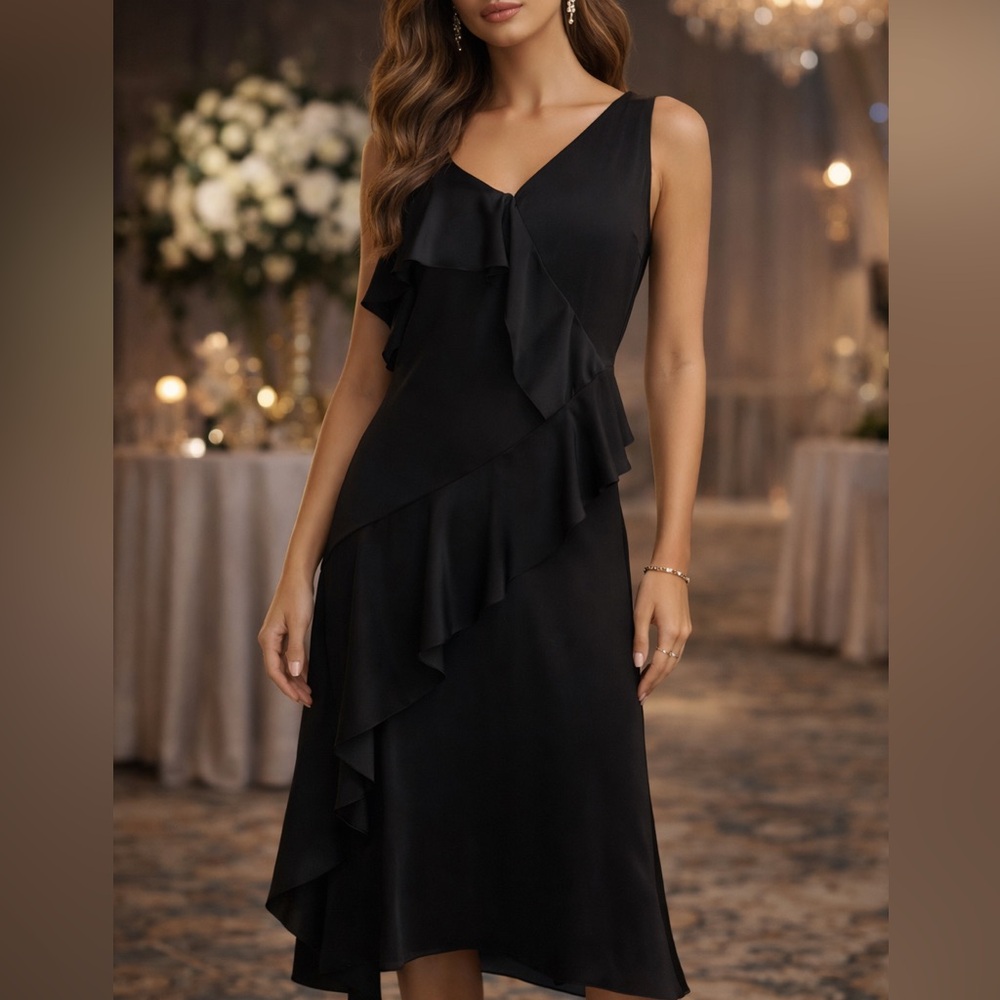 Asymmetrical one Shoulderβ Black Ruffle Autumn Wedding Guest Cocktail Evening 10